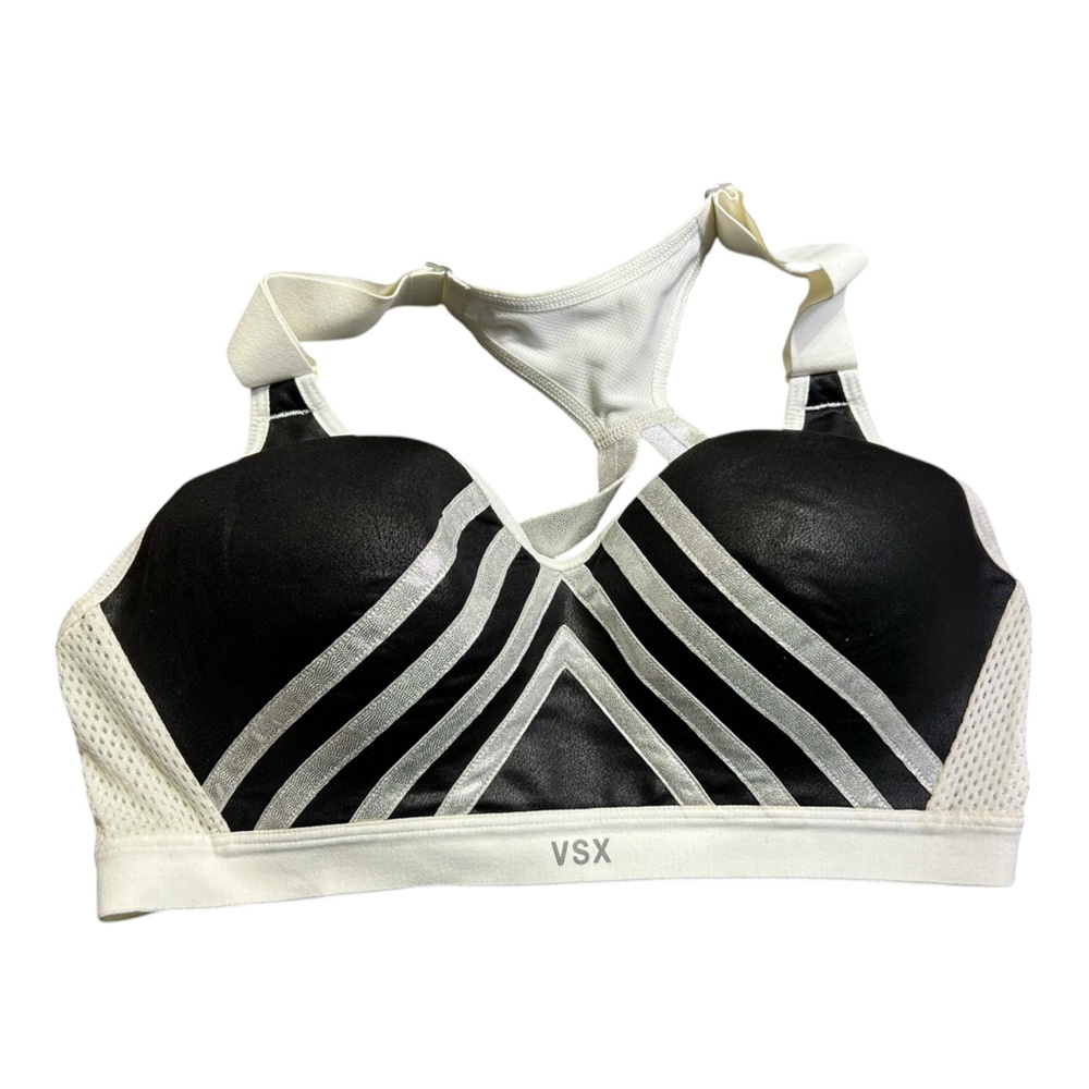 VSX VICTORIA’S SECRET women’s black white metallic athletic sports bra 34B NWOT